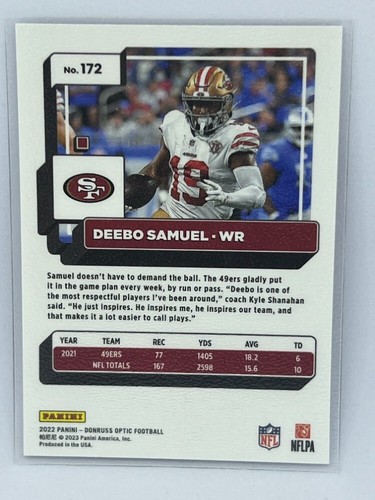 Deebo Samuel 2022 Panini Donruss Optic Football # 172 - Picture 2 of 2
