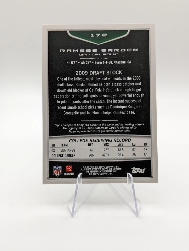 Ramses Barden 2009 Bowman Draft Picks Auto RC #172 Cal Poly - Image 2 of 2
