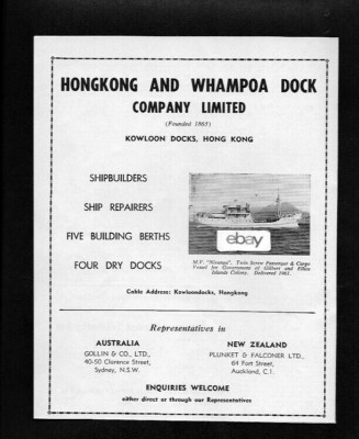 HONG KONG AND WHAMPOA DOCK CO LTD m.v. nivanga gilbert islands KOWLOON 1964 AD
