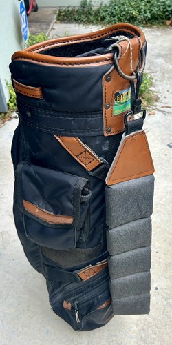 Vintage Burton Golf Bag Canvas Black Made In USA 6 Way Divider Leather Trim - Picture 2 of 8