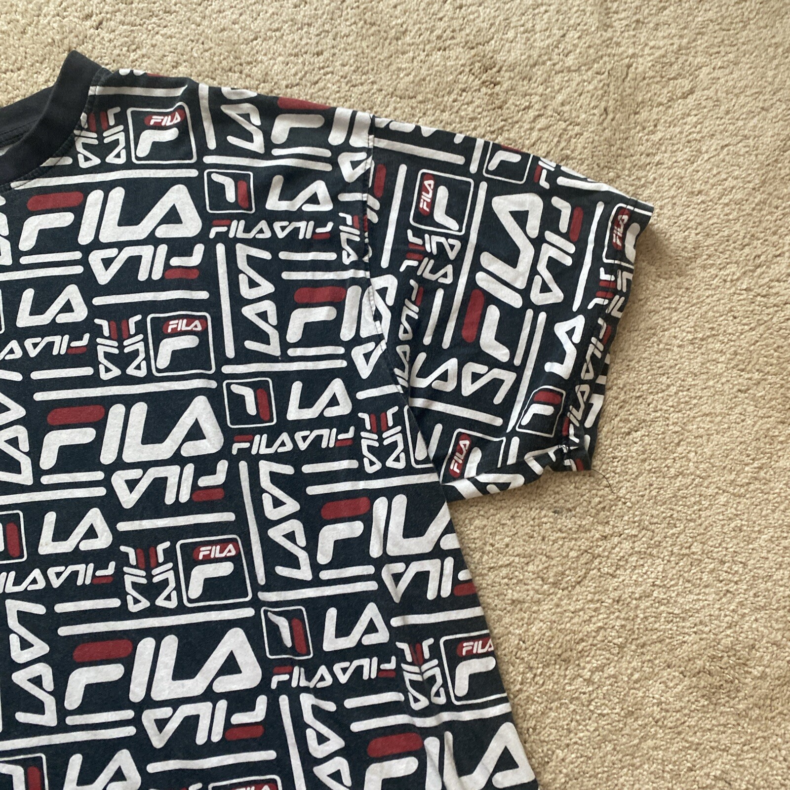 T shirt Fila da uomo 4XL maniche corte collo a vite stampa logo rosso navy bianco