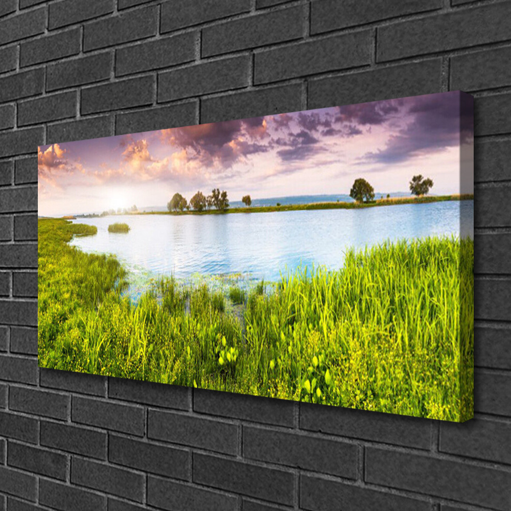 Photo sur toile de lac et herbe 100x50 pour cadre déco salon moderne
