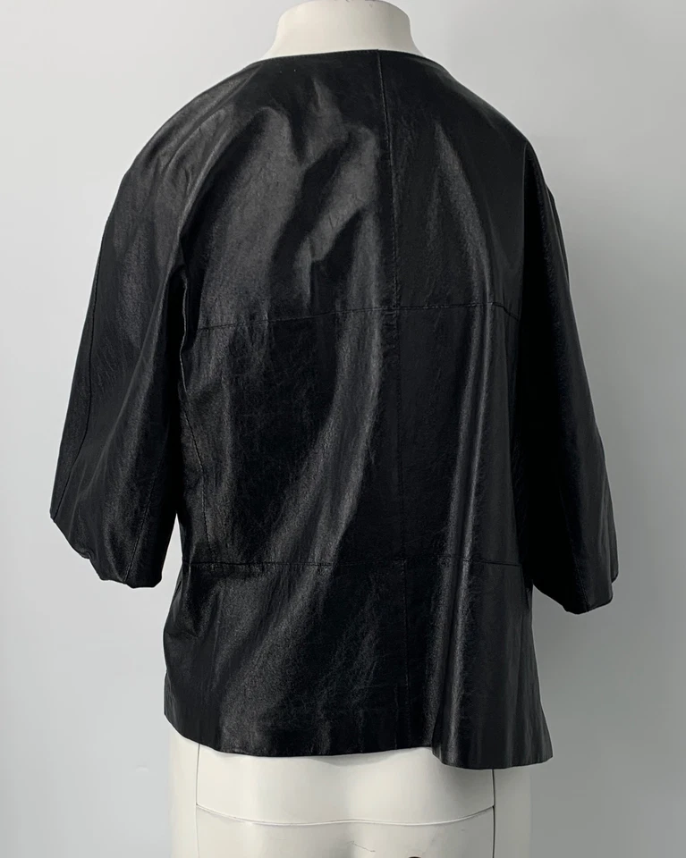 Chaqueta Camisa Abierta Manga Corta Cuero Negra Lafayette 148 Talla L Foto 2 de 4