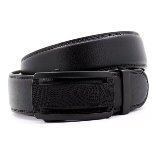 Cinturón de cuero para hombre con hebilla automática de trinquete por QHA Q5085 negro - Imagen 4 de 11