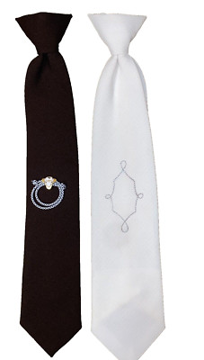 VTG Clip-On Necktie Tie LOT OF 2 Western Cowboy Rockabilly White and Brown w Pin