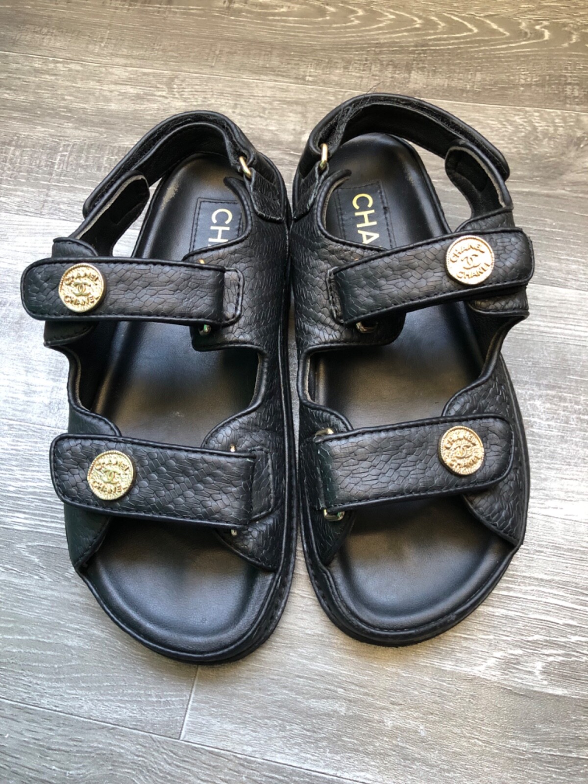 Chanel Dad Sandals in Black Leather with CC Logo