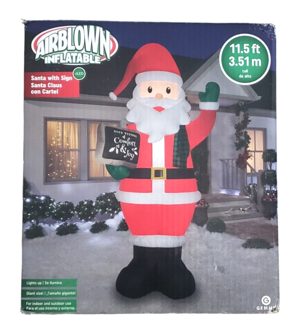 Gemmy Airblown Inflatable Christmas Santa Claus with Sign Red / White 11.5' Tall
