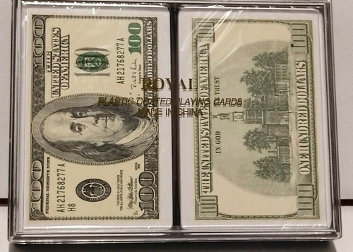Barajas de colección recubiertas de plástico real - Tarjetas de juego de billetes de $100 dólares - Imagen 3 de 6