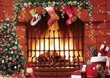 7x5ft Christmas Fireplace Backdrop for Wall Christmas Background Decoration