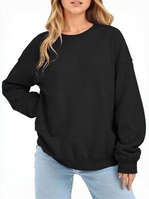 APPFULL Womens Oversized Sweatshirt Fleece Crewneck Long Sleeve Large, Black