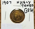 NICE TONED  1907  INDIAN HEAD CENT / PENNY. SHARP LIBERTY , MUST SEE !
