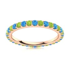 Full Eternity Round Peridot  Swiss Blue Topaz 925 Silver Rose Plated Women Ring