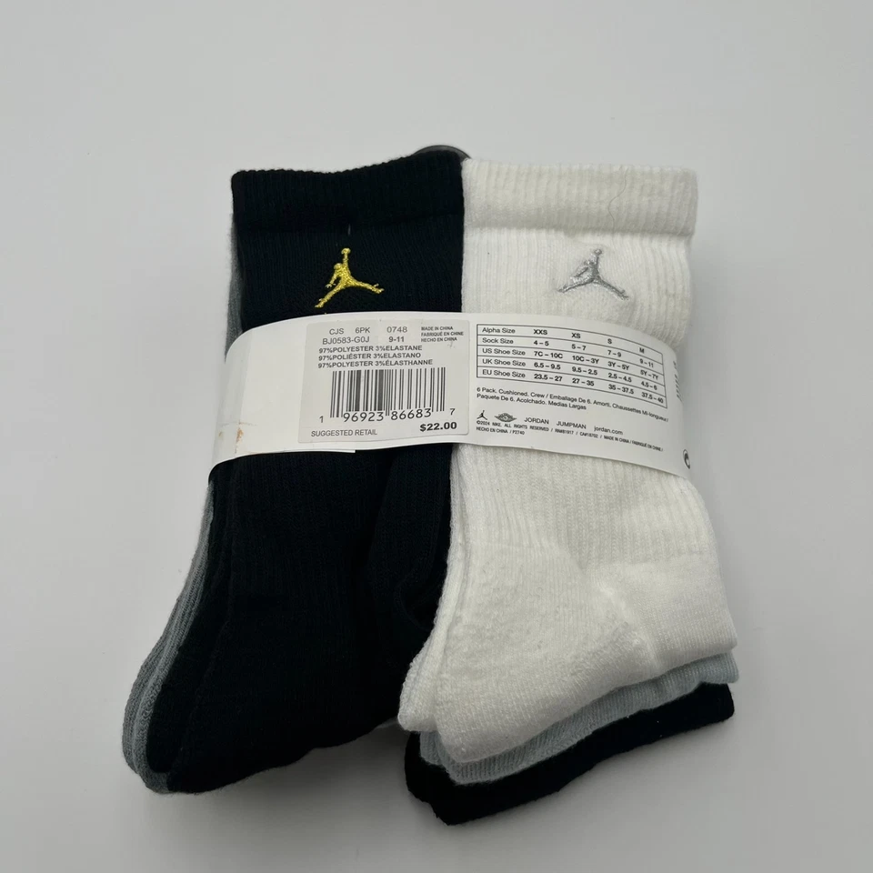 Paquete de 6 calcetines acolchados de baloncesto Nike Air Jordan para jóvenes NUEVO Foto 4 de 4