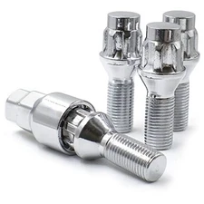  4 Locks + Key 14 x 1.5 Acorn Seat Lug Bolt Lock Dual Hex Key M14 x 1.5 Chrome