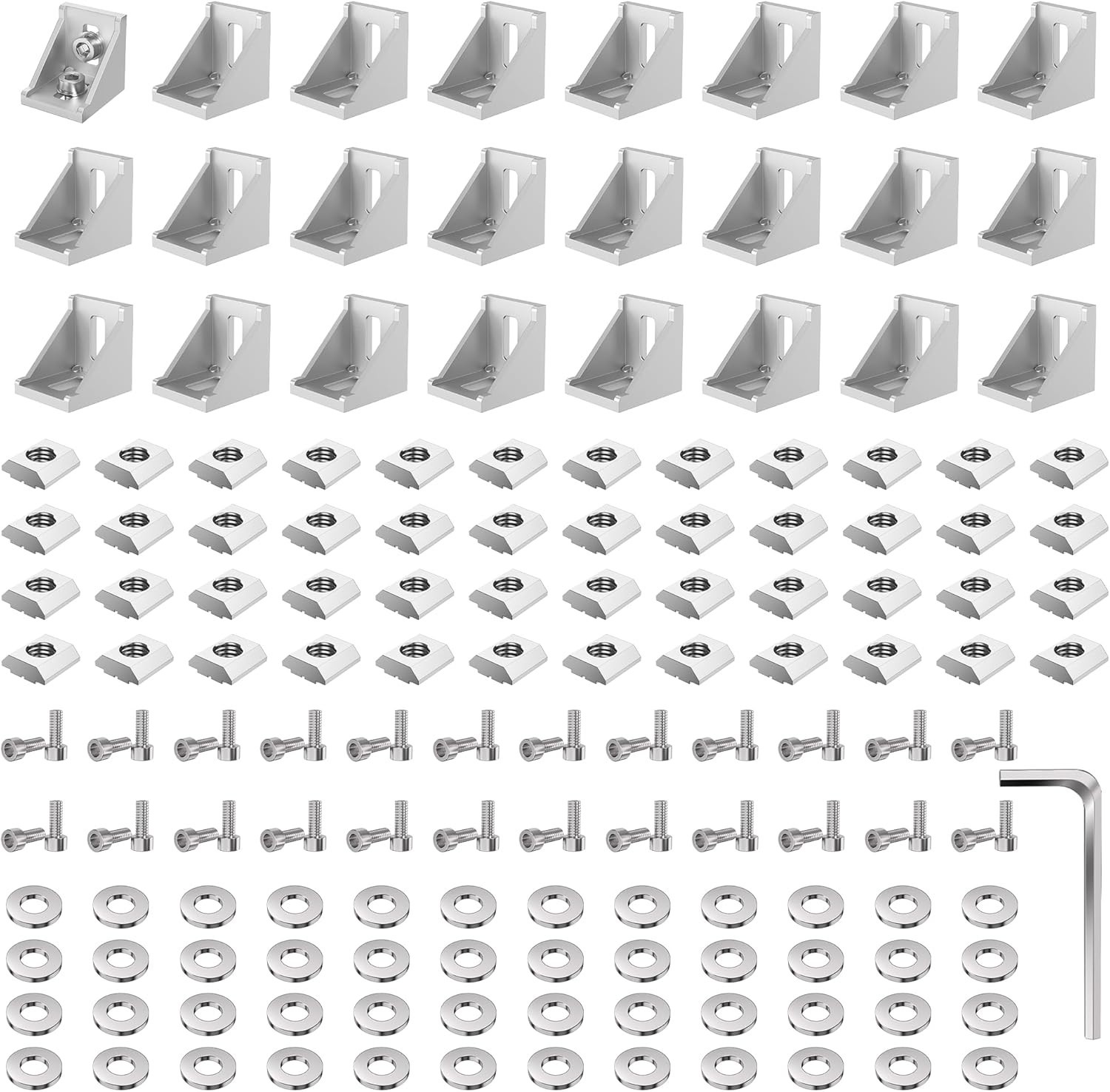24 Sets Silver 3030 Aluminum Extrusion Profile Connector Corner Bracket Kit