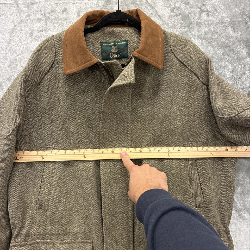 Chaqueta Abrigo ORVIS Tweed Chore M Hecha en Inglaterra Cremallera Completa Verde Lana Edredón Forrado Foto 4 de 4