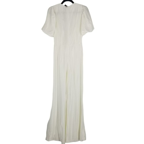 NWT Galvan London Eden Plunging Wide Leg White Satin Bridal Jumpsuit Puff Sleeve - Picture 12 of 21