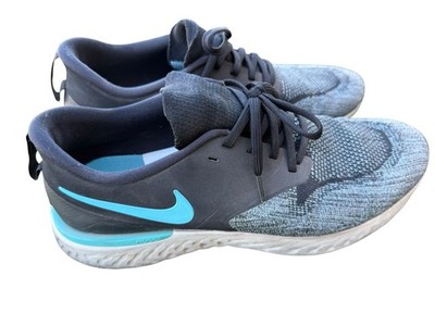 Nike Odyssey React 2 Mens Size 12 Flyknit Running Shoes Black Blue AH1015-002