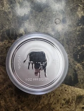 2009 Australia Lunar Year of the Ox 1 oz Silver Coin BU in Orig Cap Mint Cond! 