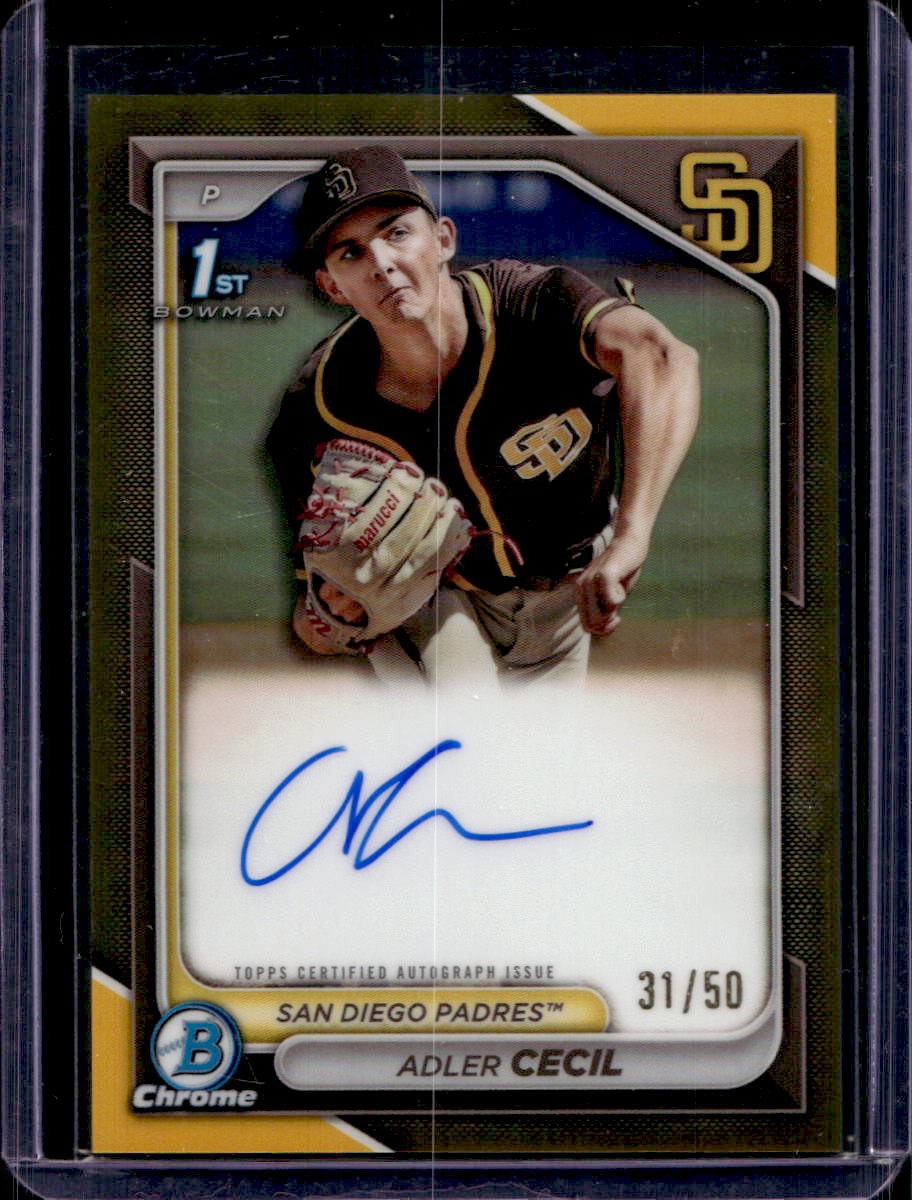 Adler Cecil 2024 Bowman Chrome #CPA-CA 1st Prospect Auto Gold /50
