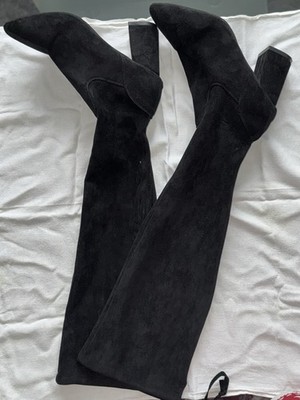Primark Damen Overknee-Stiefel Wildleder schwarz Blockabsatz hoch spitz EU 39