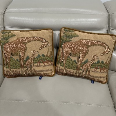 Tapestry Accent  Pillows Ashford Court Giraffe Africa Safari 15 x17  Suede Back