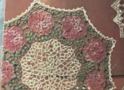 Vintage 1960's Pricilla Doily Crochet Pattern PINK ROSE GARDEN Irish Lace 15'' 