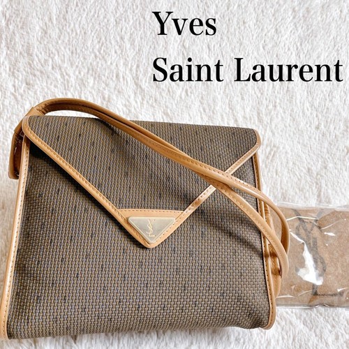 Yves Saint Laurent YSL Logo Cassandre Shoulder Bag Brown PVC 23cm Bag Women