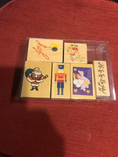 Christmas 6 Assorted Wood Mounted Rubber Stamps Santas Angel Soldier Unused