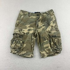 QuikSilver Shorts Mens 32 Green Camo Flat Front Knee Length Cargo