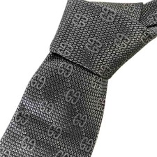 Gucci GG Pattern Silk Tie Gray 3.1in Men's Elegant Necktie Pre owned