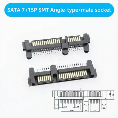 10pcs  SATA 7+15P male connector Angle-type male socket