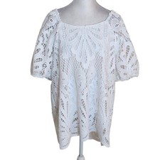 Cato White Lace Puffy Sleeve Blouse Size XL