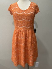 Kensie Lace Fit & Flare DRESS Free People Dress Boho Anthropologie Orange M $99