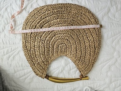 Womens Beige Crescent Clutch Woven Pattern Gold-Tone Hardware Detachable Strap