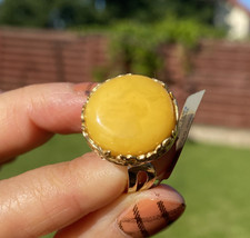Authentic Baltic Yellow Amber Silver 925 14k Gold Plating Ring Adjustable Open