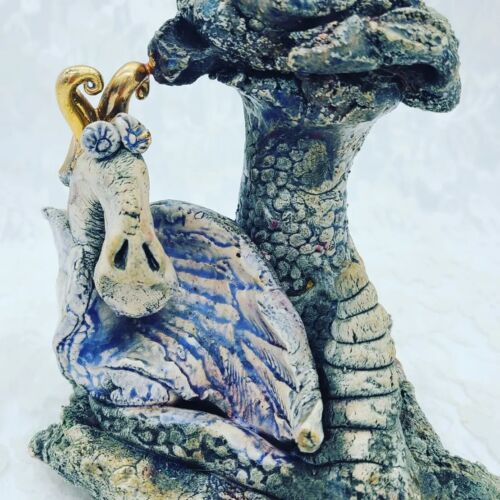Vintage 80s 22kt GOLD Accents Clay Pottery Dragon Candle Holder RARE - Picture 5 of 5