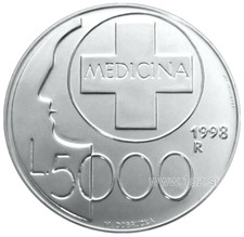 SAN MARINO 5000 LIRE 1998 ( MEDICINE ) SILVER Commemorative Coin (KM# 385) UNC
