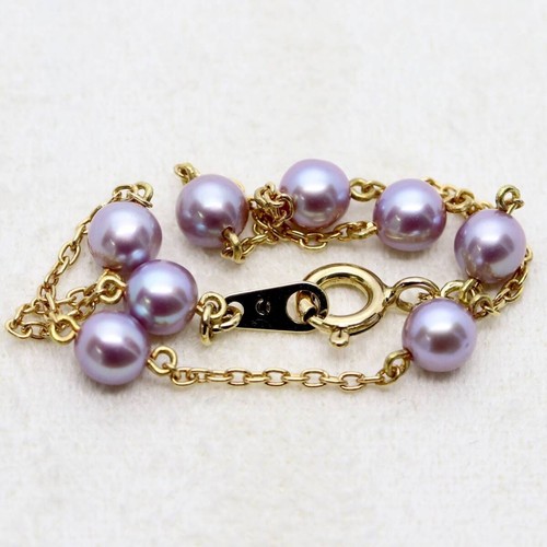TASAKI Gray Pearl Pearl K18 Yellow Gold Purple Station 17.5cm Pearl - Picture 22 of 24