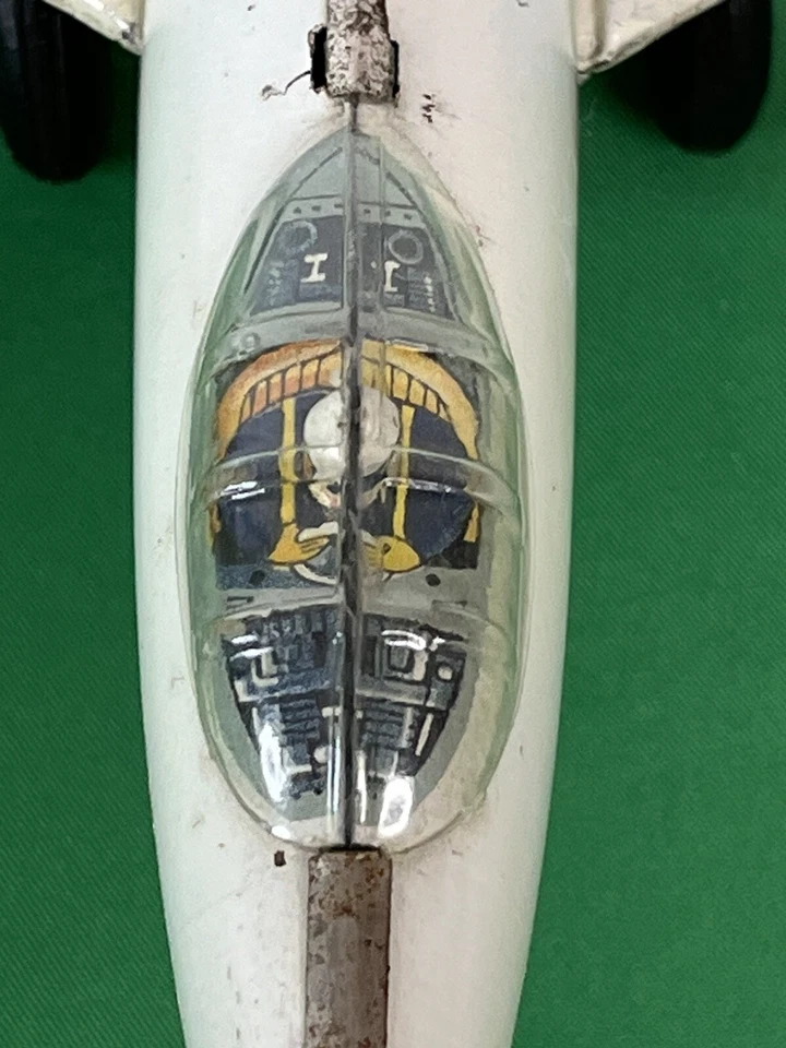 Винтажный оловянный фрикционный темно-синий реактивный самолет 1960-х 76123 сделано в Японии Bandai! - Изображение 3 из 4