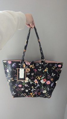 Beautiful Black Large Tote With A Colorful Floral Print.  NWT 