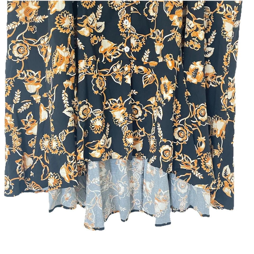 Susan Graver 4X Falda Pasaporte Midi Cintura Elástica Negra Dorada Floral Fluida Madura Foto 3 de 4