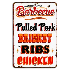 Southern Style Barbecue Metal Sign Pulled Pork Brisket Vintage Decor 8"x12"