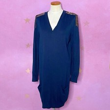 Rachel Rachel Roy Sweater dress Navy With Beaded Sequin Shoulder Medium No Tags