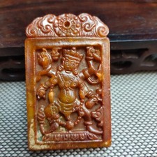 Chinese jade,collectibles, manual sculpture,Ancient  jade god statue pendant3478