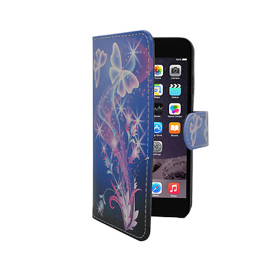 CASE FOR APPLE IPHONE 6S PLUS BLUE PINK PURPLE BUTTERFLY FLOWER SWIRL  WALLET
