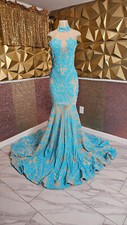 Stunning Sky Blue Sequin Evening Gown Sparkling Elegance for Prom, Wedding