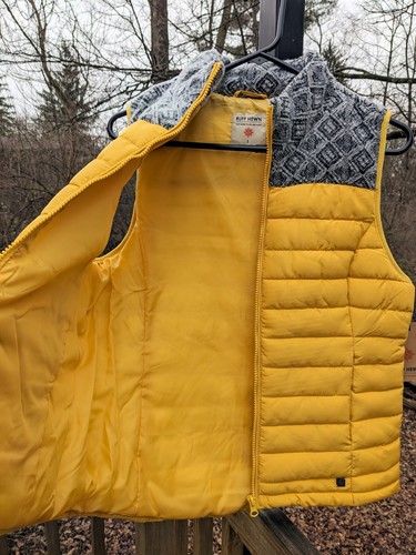 NEW Ruff Hewn Full Zip Puffer Vest Quilted Womens Small Yellow Gray Black Pocket - Picture 6 of 8