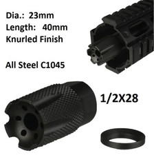 Low Concussion Muzzle Compensator Knurled Compact Brake 1/2x28 TPI .223 Steel
