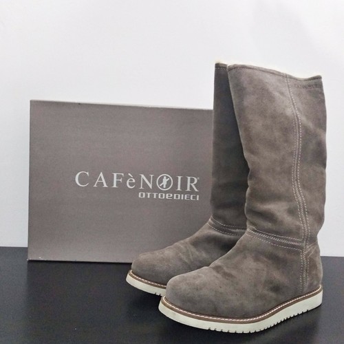 Stivali donna in pelle nero con gambale goffrato Cafè Noir